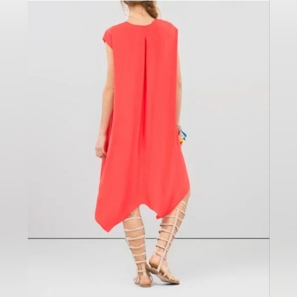 Rachel Roy Hot Coral Sydney Tunic Dress Size XS Pockets Sheath Boho Comfy Hi Low - Picture 2 of 11